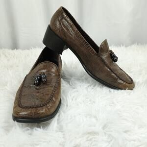 STUART WEITZMAN ~Lizard Leather Loafers With Beaded  Top Tie~7½C